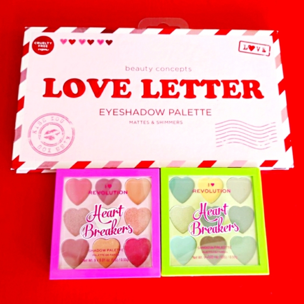 3 NEW Eyeshadow Makeup Palletes - Hearts and Love Set